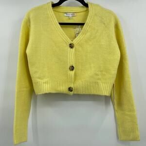 Hazel Moon Cropped Cardigan Tank Top Set Button Front V Neck Yellow Large NEW